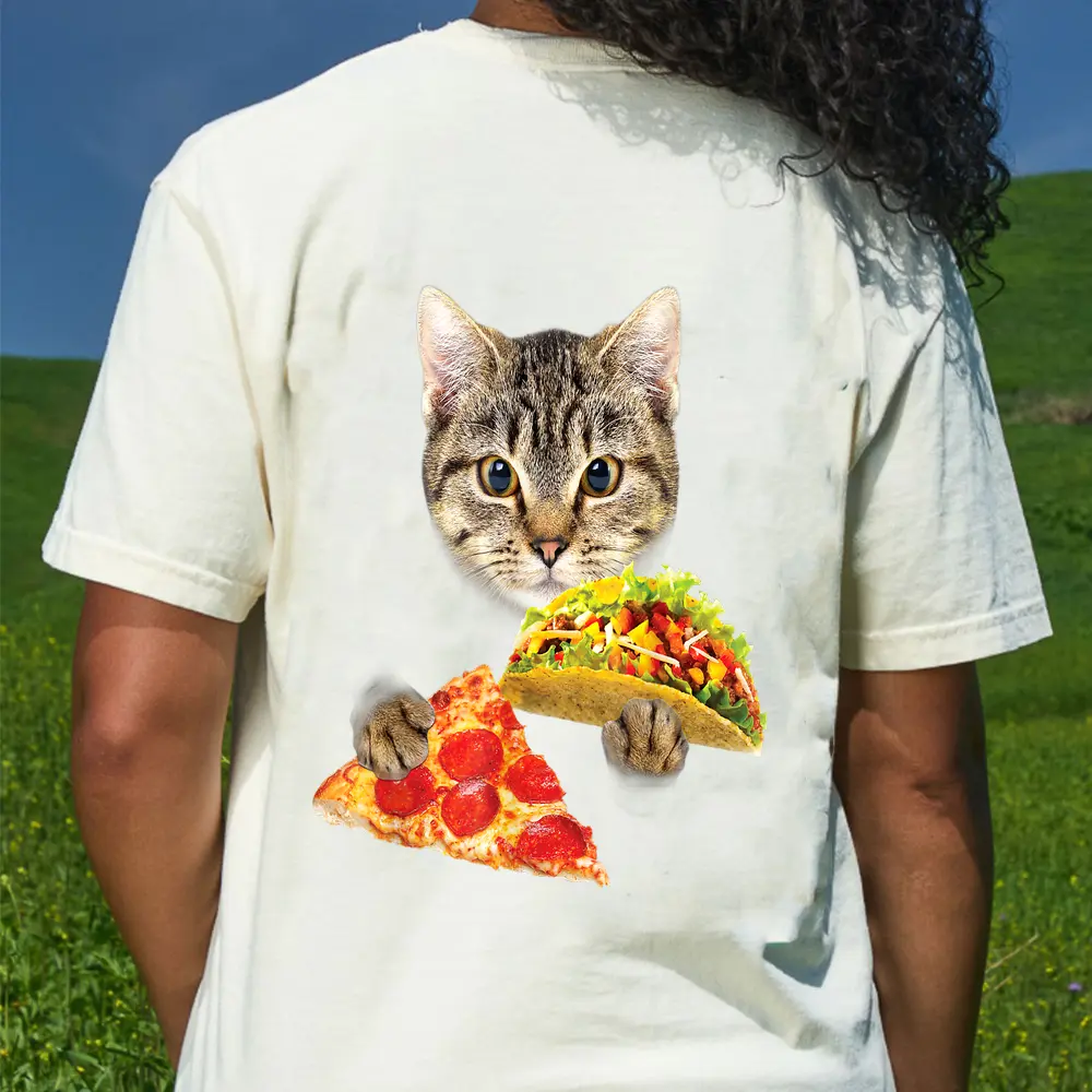 Cat Eating Taco And Pizza  Funny Kitty By Zany Brainy T-Shirt - Cream