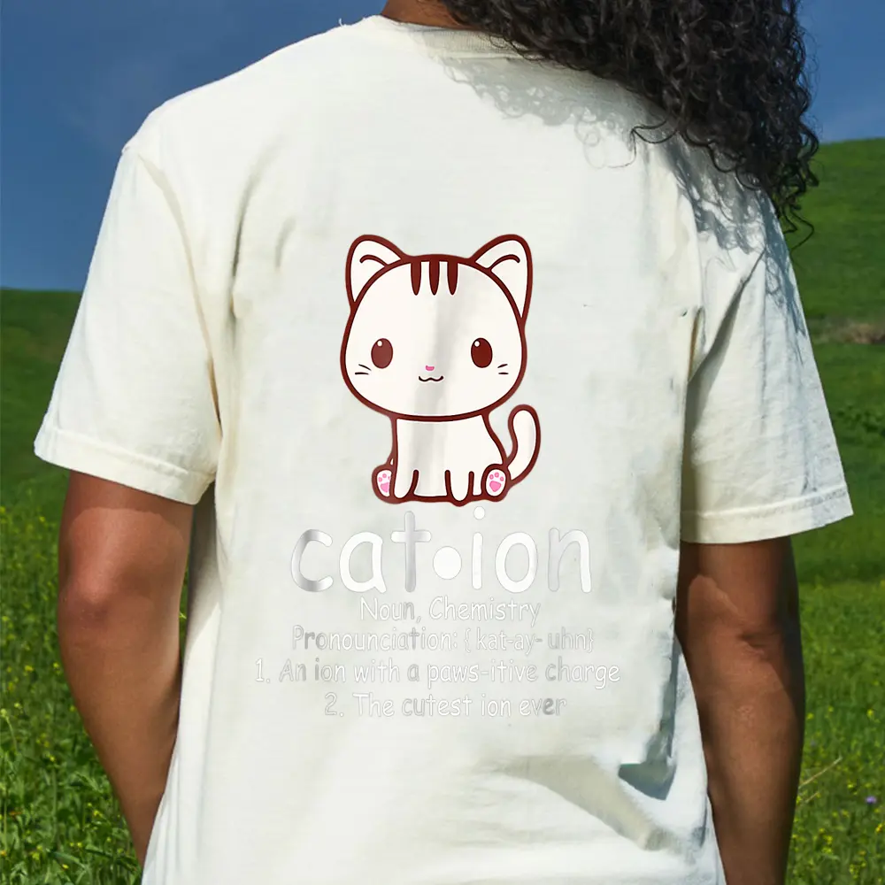 Cation Funny Cat Ion Science Pawsitive Pun Chemistry T-Shirt - Cream