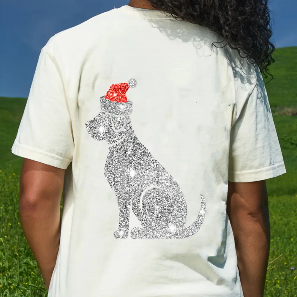 Christmas Funny Dog Diamond Santa Hat Pajama Xmas Gifts Men T-Shirt - Cream