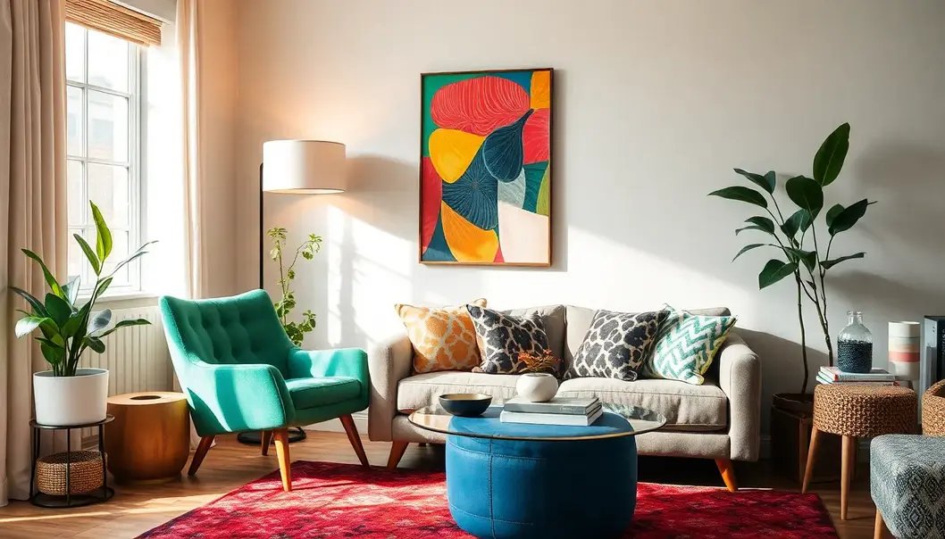 A chic and cozy living room blending style with affordability.